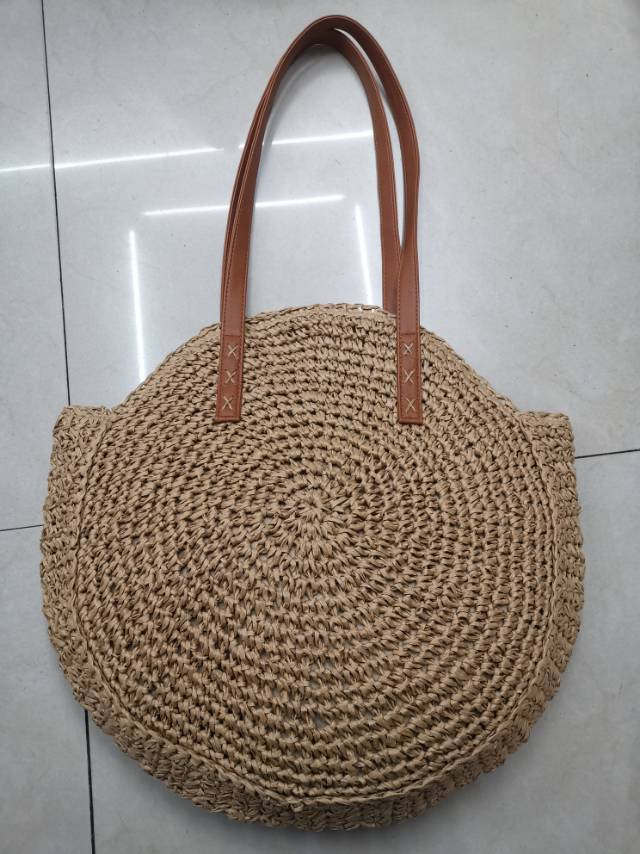 New zipper round straw woven bag, straw single-shoulder bag, beach bag and handbag