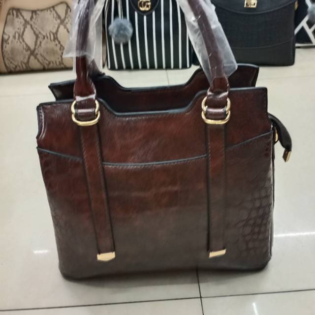 酒红色皮纹女包手提包箱包欧美风简约