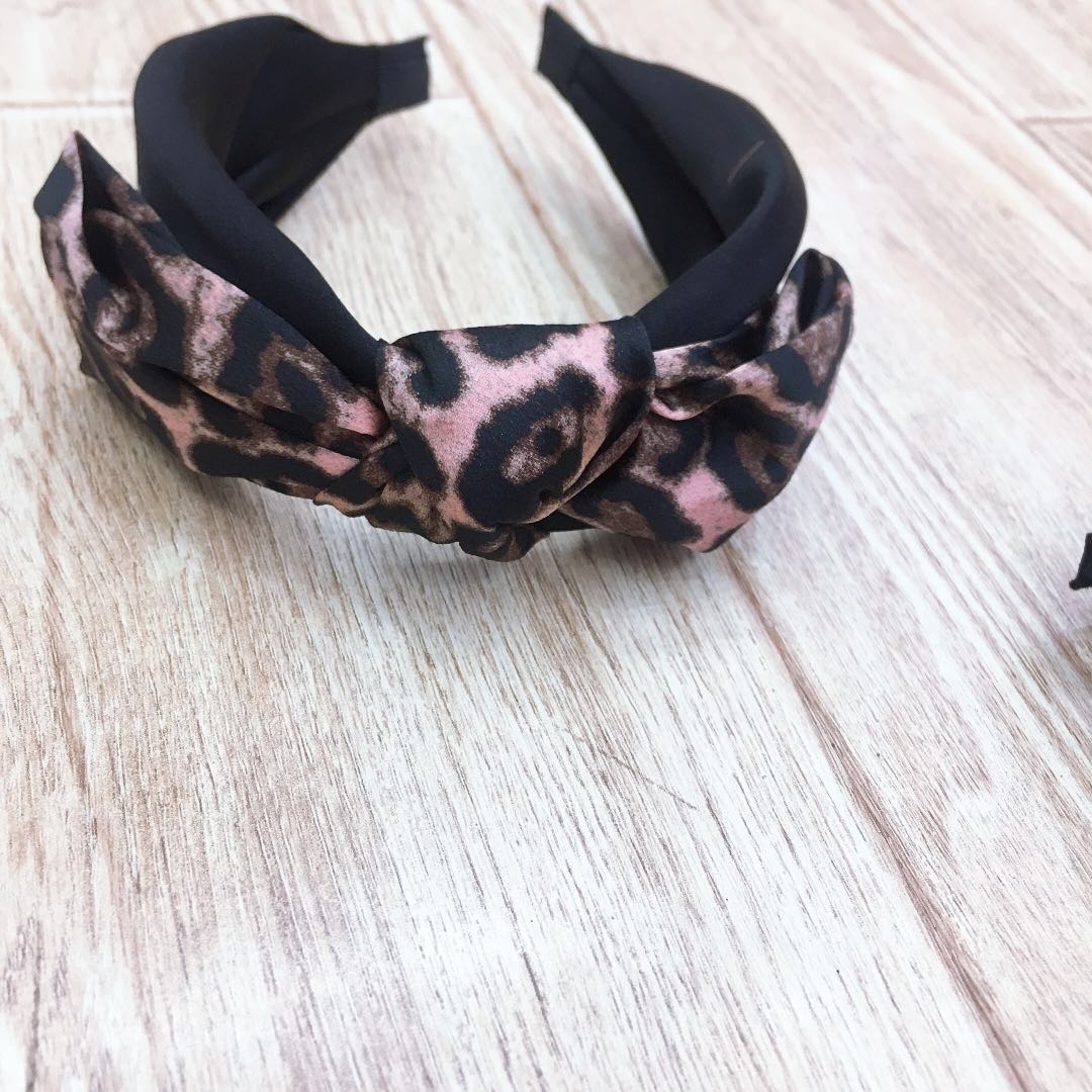 Original handcrafted chiffon leopard print large knot headband Korean version series, exquisite piggy girl's must-have versatile accessory Specification image