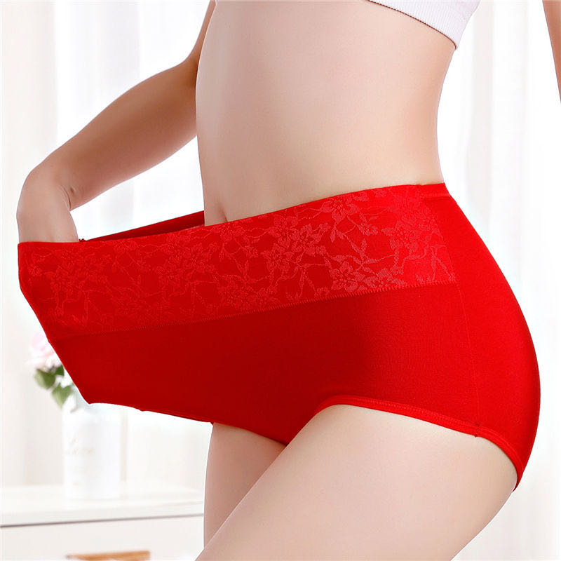 95% Cotton Women's Panties High-Waisted Printed Panties Women's Sense Big Red Plus Size Women's Briefs details Picture