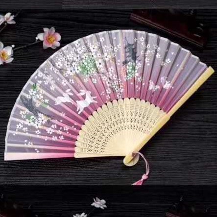 古风印花扇形折叠中国风便携折扇扇子女式扇真丝一笑扇细节图