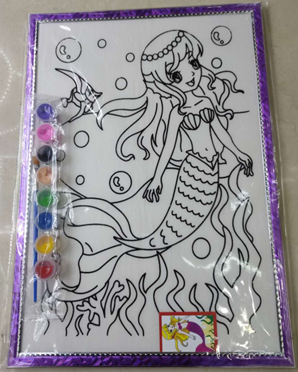 儿童画画板书30X40cm八色涂鸦画美人鱼像带笔