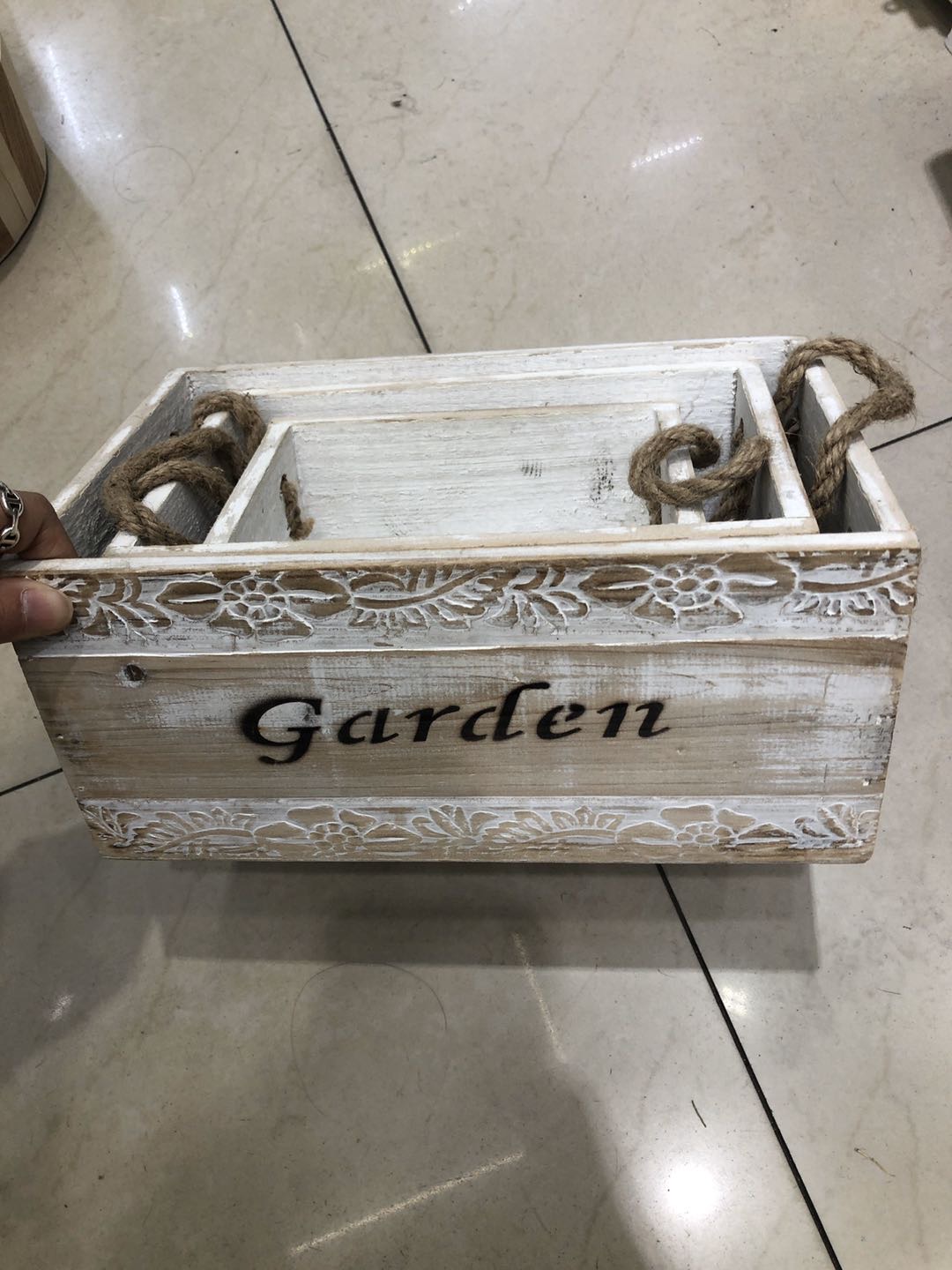 木盒花盆三件套置物木制收纳筐布艺置物麻绳厂家直销