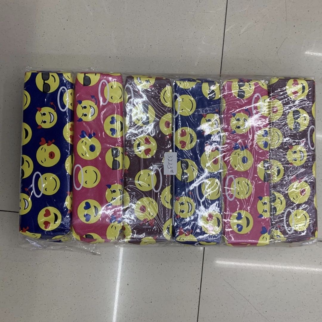 精品印花笑脸表情帆布大容量文具袋学生铅笔盒文具收纳笔袋