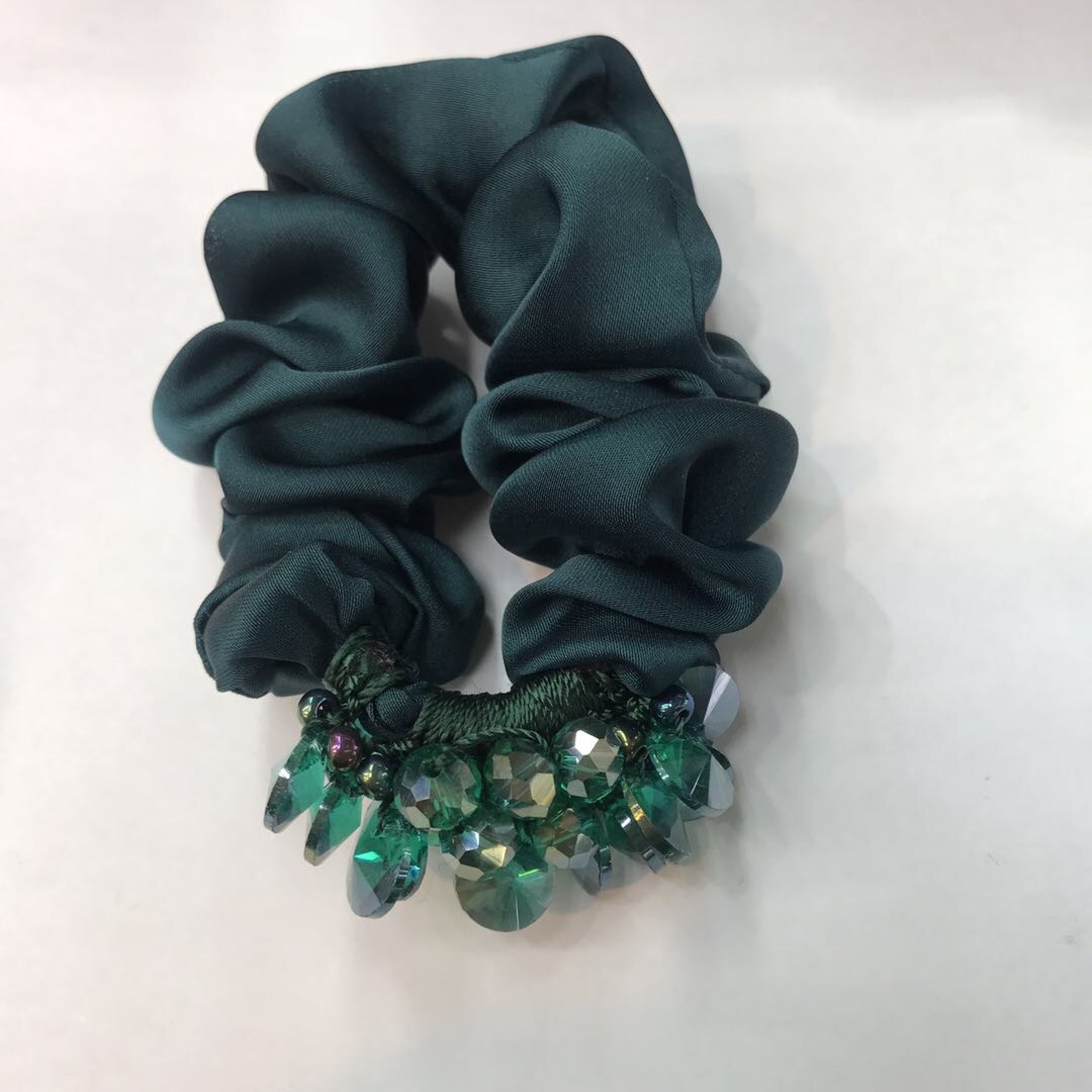 韩版流行时尚墨绿色水晶布艺大长圈