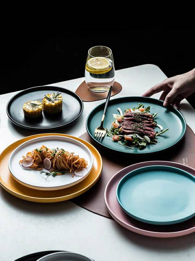 Nordic ceramic plates, baking plates, pizza plates, steak plates, creative Western plates, flat plates, round plates, vegetable plates, breakfast plates Specification image