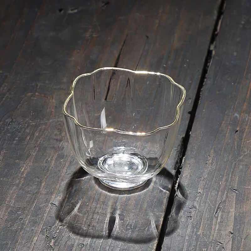 日式透明耐热玻璃锤目纹描金品茗杯