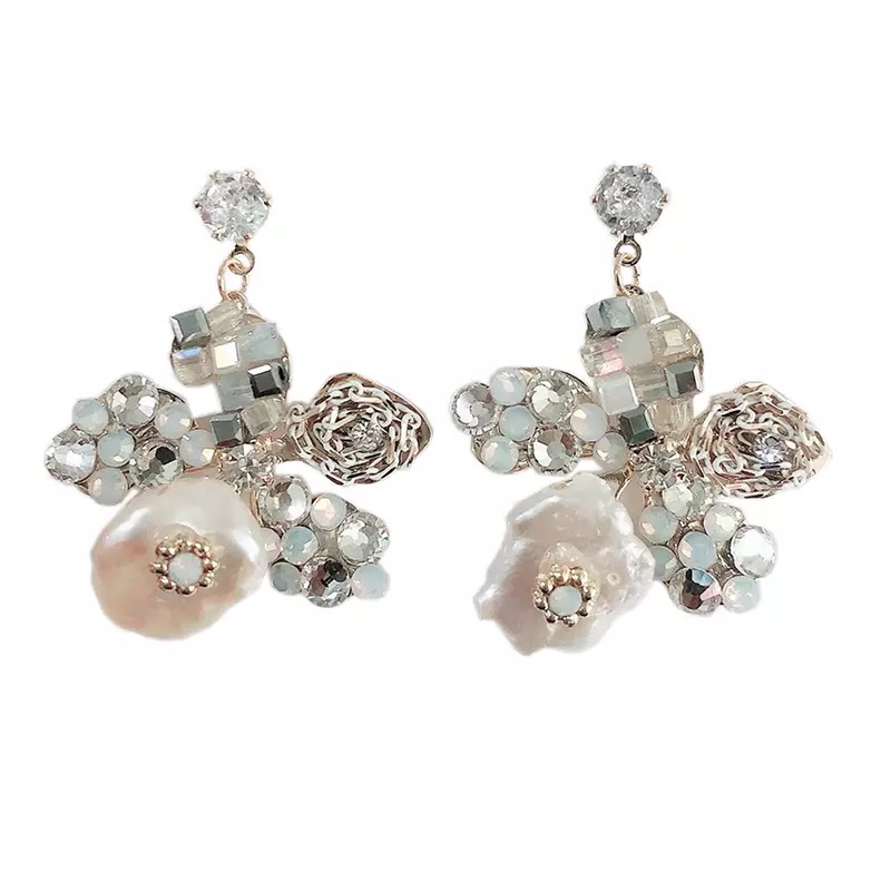 925 silver needle Korea handcraft famous girl wind high sense flower earring temperament earring