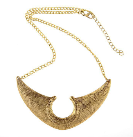 欧美热卖复古做旧镶钻条纹月牙短款装饰项链细节图