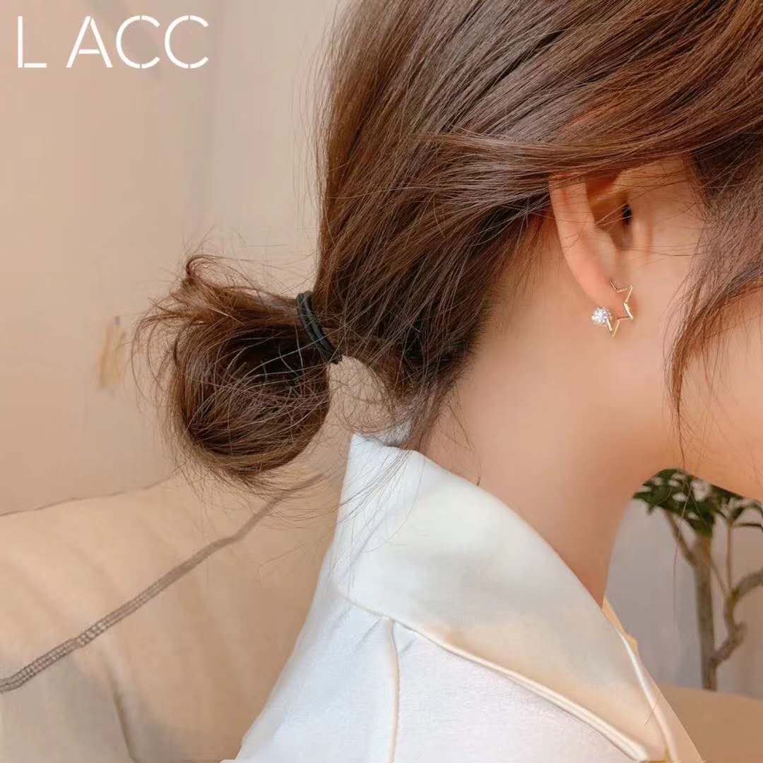 Fashionable little lady golden five-pointed star ring set fashionable best-selling diamond alloy gemstone feminine charm earrings Specification image