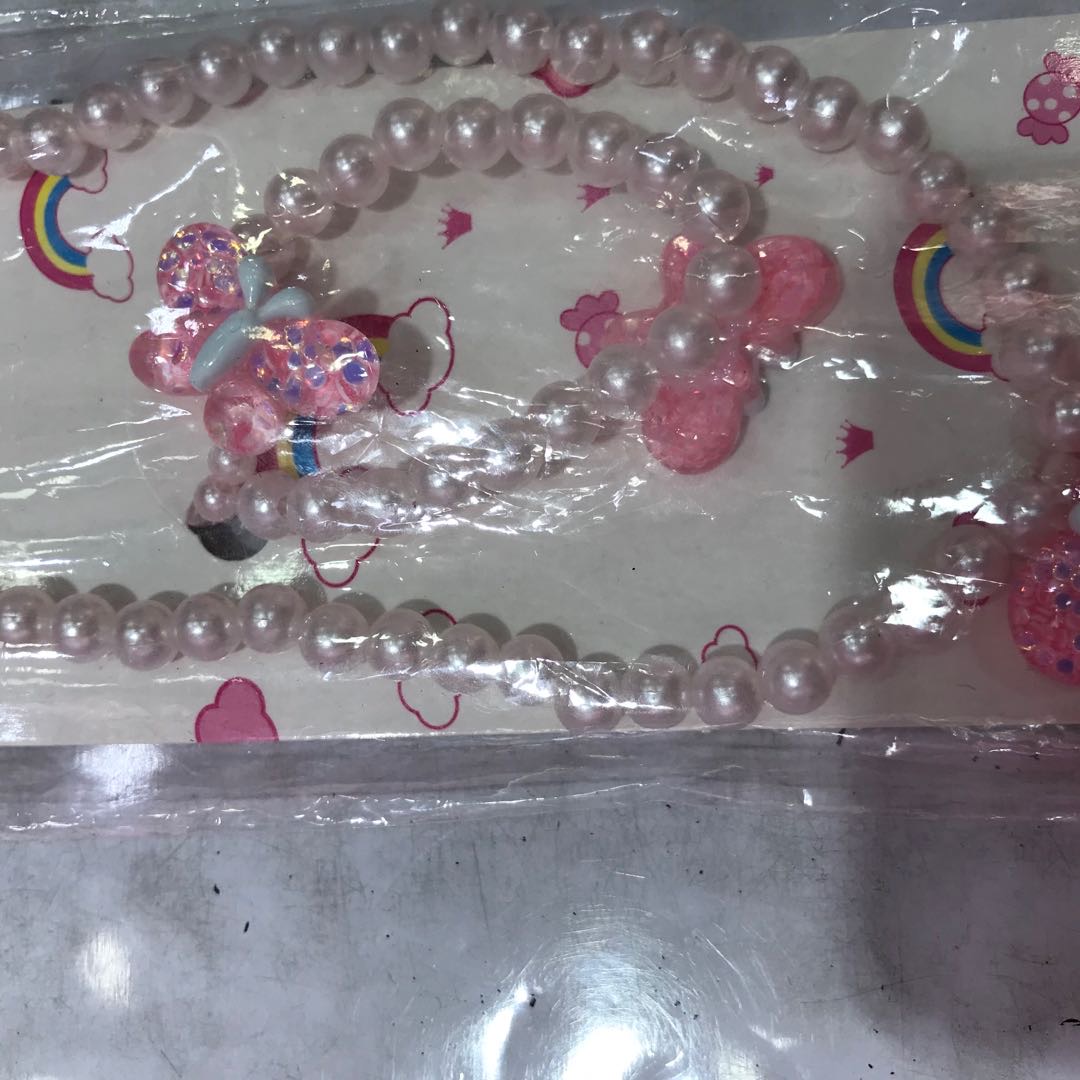 Children's necklace, bracelet, girl, princess, butterfly, pearl two-piece jewelry set, cute baby, girl accessories, warm and cozy details Picture