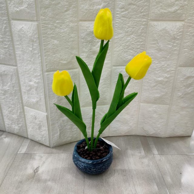 Yellow tulip simulation green plant potted home desk decoration thumbnail