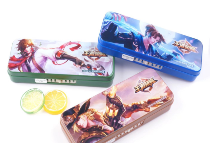 王者荣耀双层镜子密码锁文具盒铅笔盒多功能塑料盒卡通文具盒