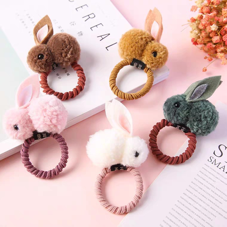 Lovely hair ball hair loop son string five - pointed star candy ball double tied rubber band rabbit ears thumbnail