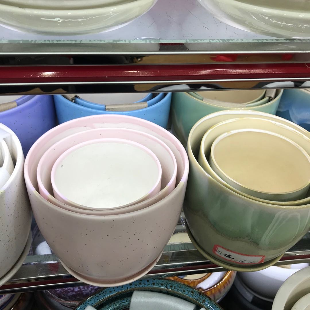 室外家庭养花饰品三件套盆精品土壤家用挂盆漂亮花盆陶瓷仿古细节图
