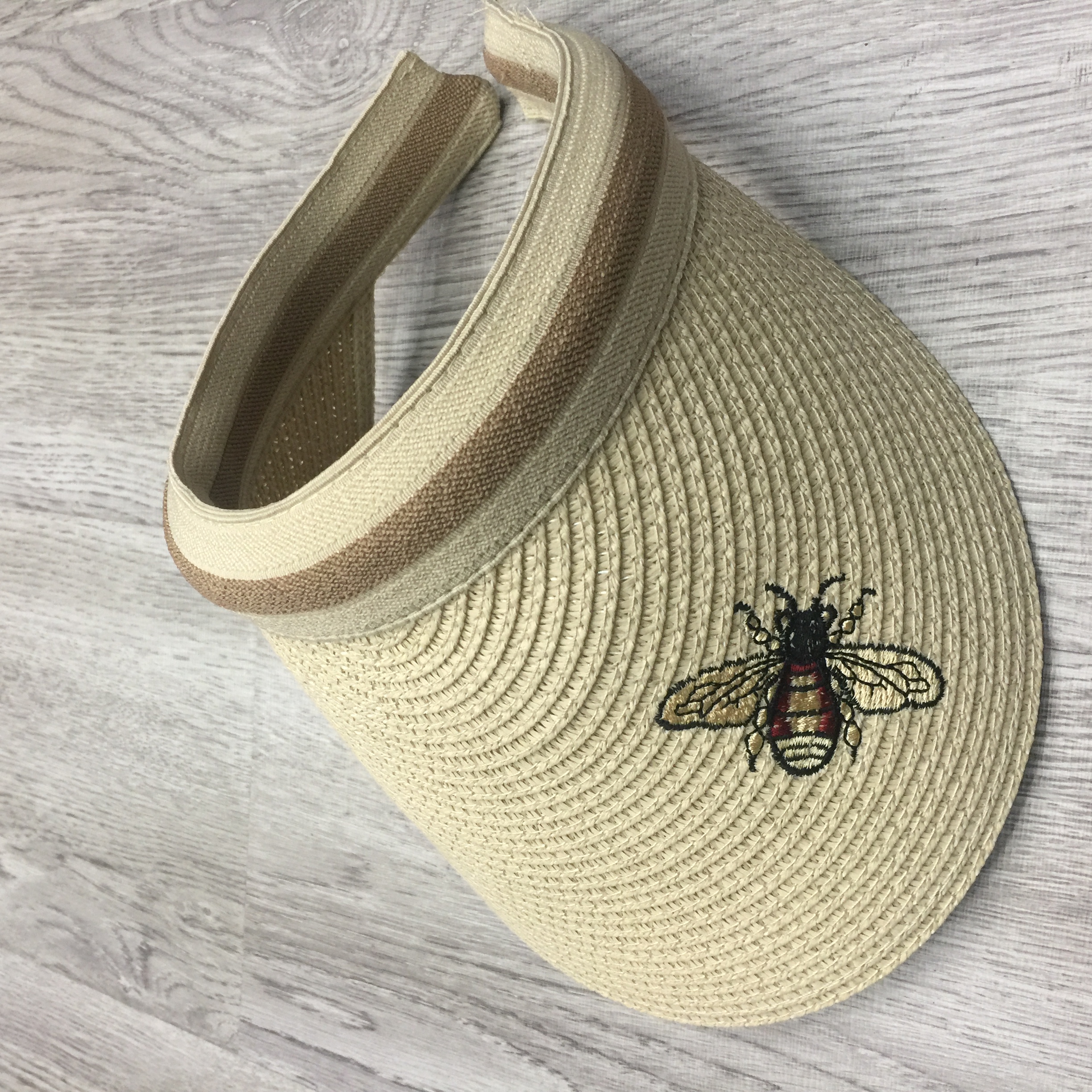 空顶草帽女夏天韩版休闲百搭大沿遮阳帽刺绣蜜蜂鸭舌帽防晒太阳帽