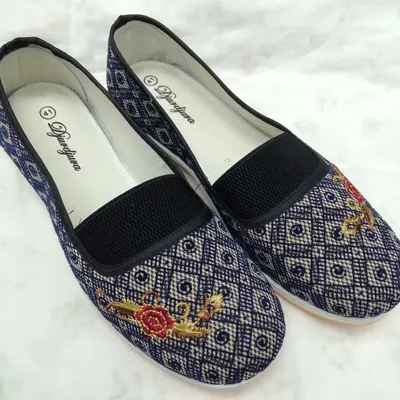 Cirrus Chequer Tattoo Flower New Cloth Shoes Women Work Field Work Anti-Slip Wear-Resistant Soft Sole Single Shoe Rubber Shoes Tendon Sole Shoes For The Elderly