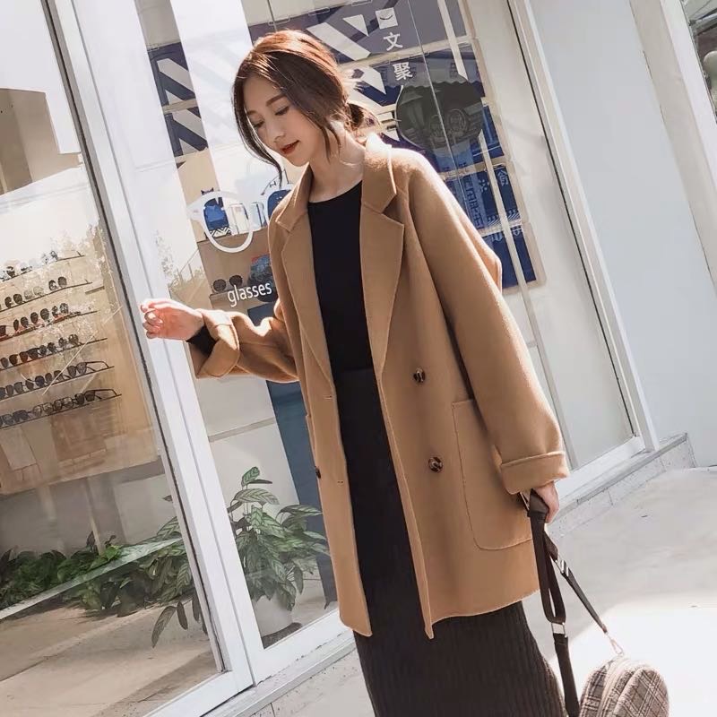 New double-sided cashmere coat for autumn and winter, loose and cocoon-shaped short woolen coat in Hepburn style for petite women Specification image