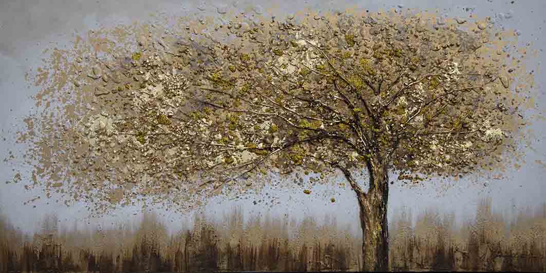 Hand-Painted Horizontal Oil Painting Fortune Tree Living Room Decoration Painting Nordic Sofa Background Wall Painting Hanging Painting Modern Light Luxury Murals