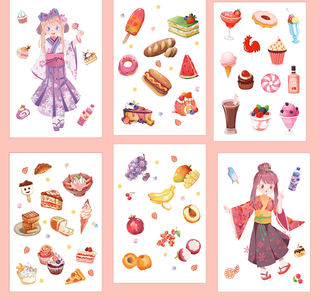 手账贴纸文艺卡通少女古风和纸动漫创意可爱手帐贴纸产品图