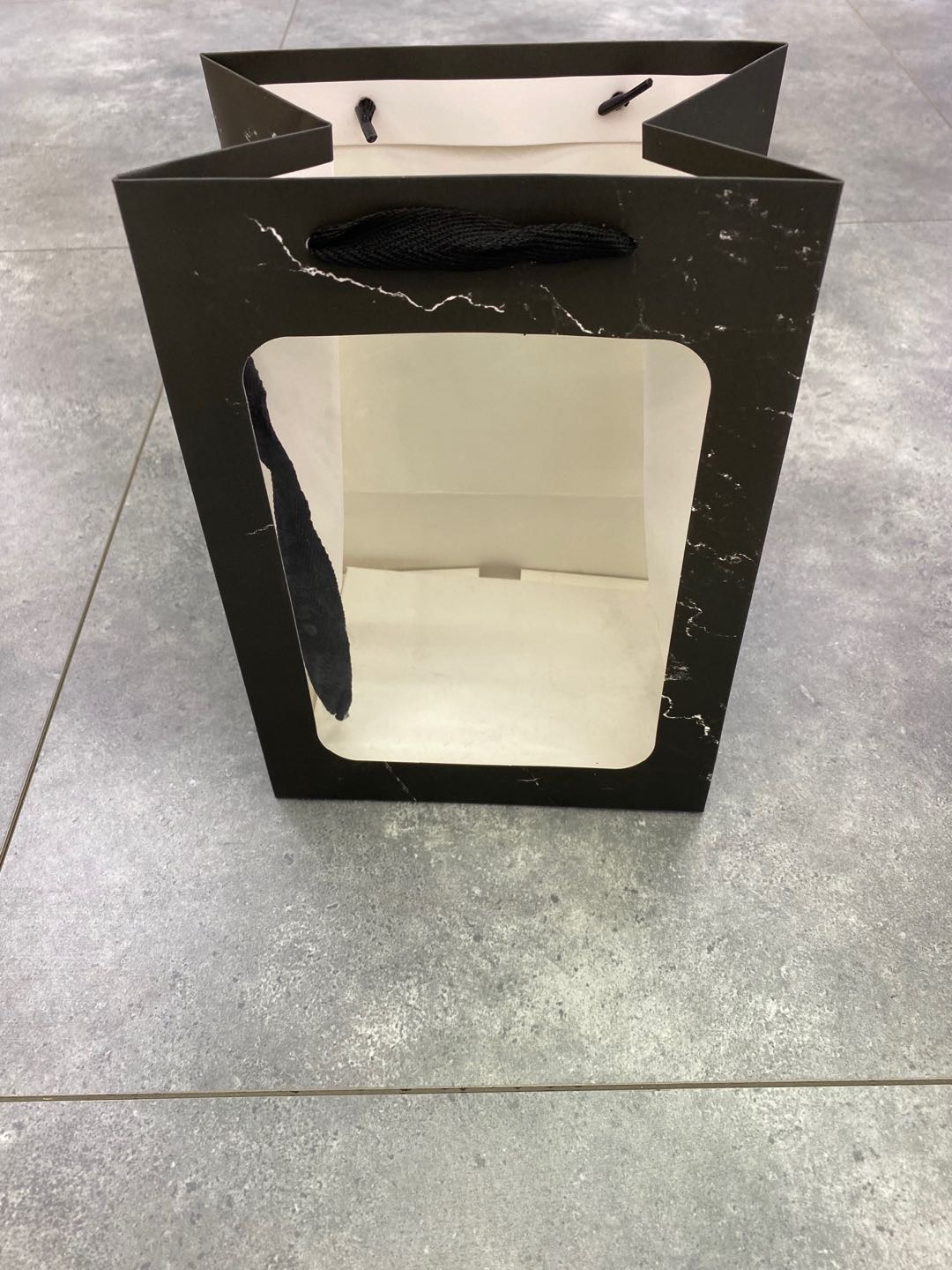 White card transparent window marbled flower gift bag 25*18*13cm