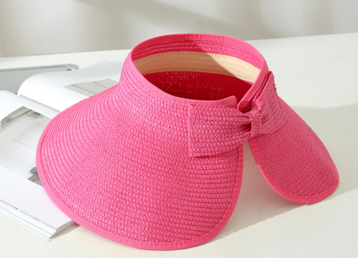 Deep Pink Korean Version Of The New Big Along Straw Hat Beach Hat Straw Woven Empty Top Hat Multi-Color Foldable Fisherman Hat