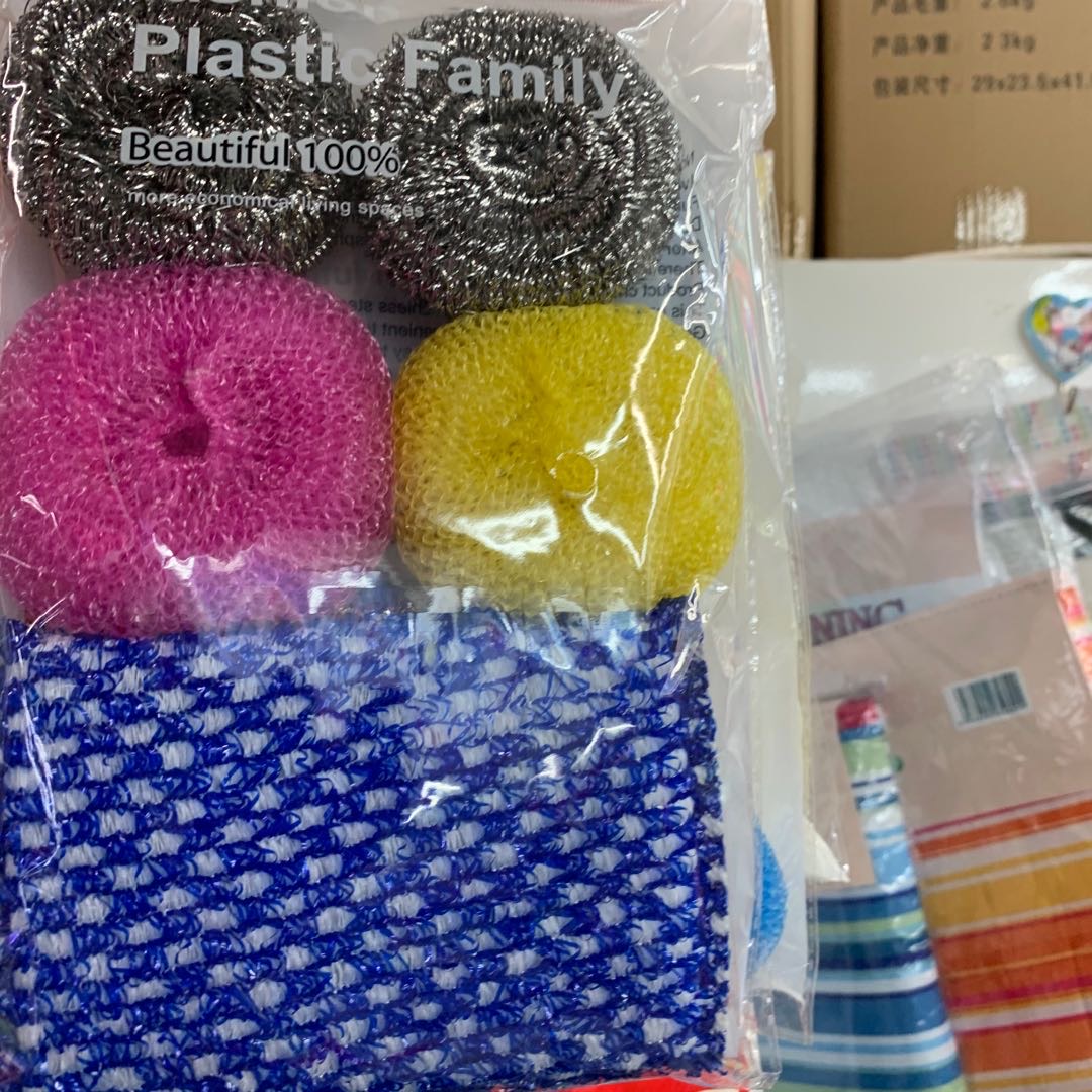 彩色钢丝球清洁球抹布套装