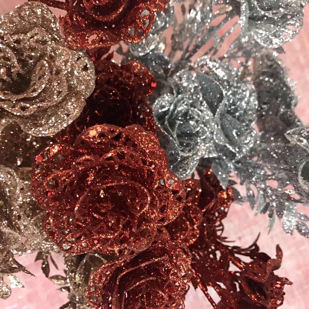 Full Gold Powder PE Simulation Flower Cartoon Flower Bouquet diy Gold Powder Flower Valentine's Day Bouquet Bright Pink Roses. thumbnail