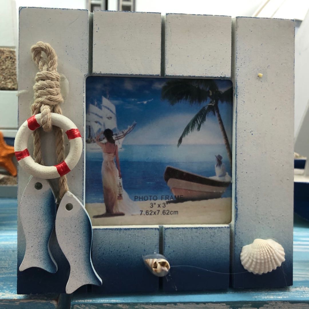 小号小鱼地中海风格摇摆相框摆件创意船形像框海洋风木质帆船摆台装饰相架
