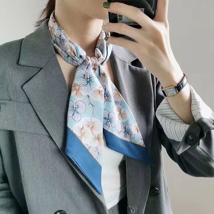 Ladies Fashion Trend Casual Everything Simple Silk Flower Scarf Scarf details Picture