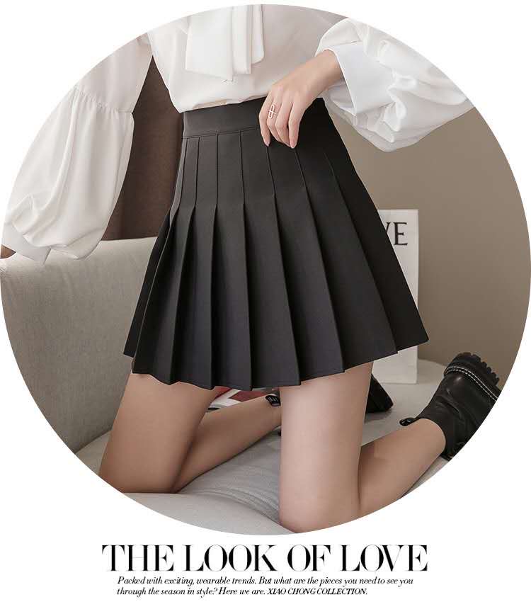 The new summer black pleated skirt, short skirt, high-waisted A-line skirt for women, and the super popular half-length skirt on Instagram for students in the school style Specification image