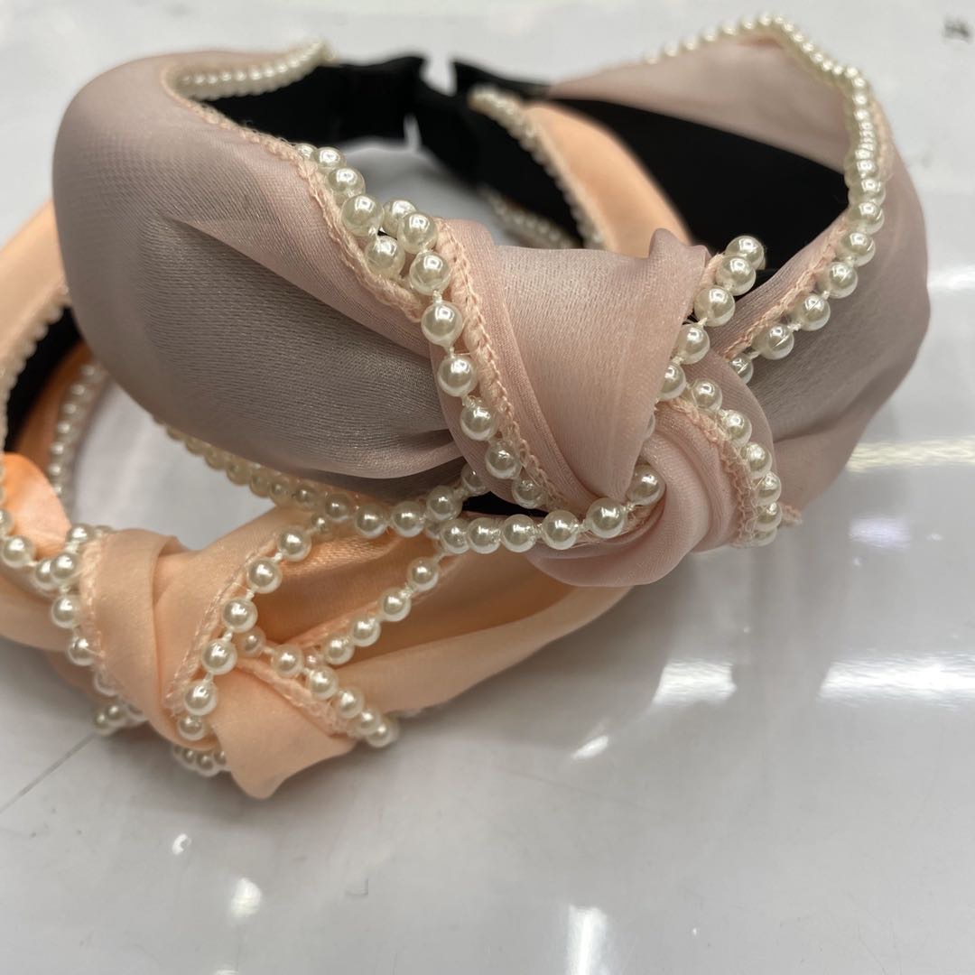 Hot-selling new fairy-like style refreshing and natural pearl lace fabric headband details Picture