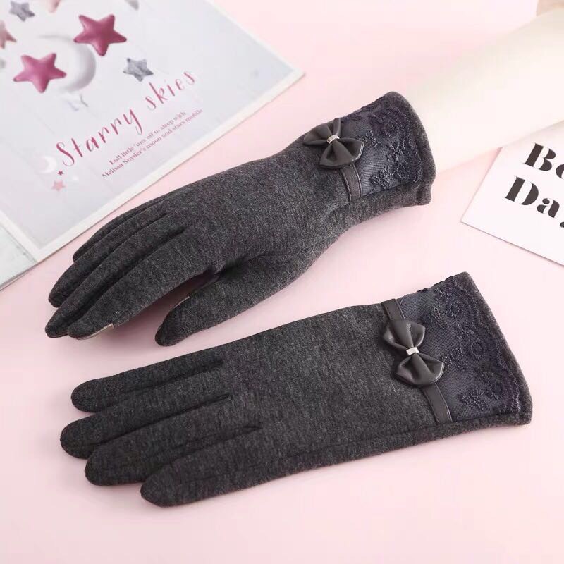 手套女冬可爱韩版学生加绒露两指触屏毛绒ins潮分指手套短款