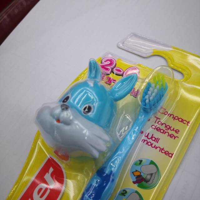 Close-up of 3D animal toothbrush with soft bristles