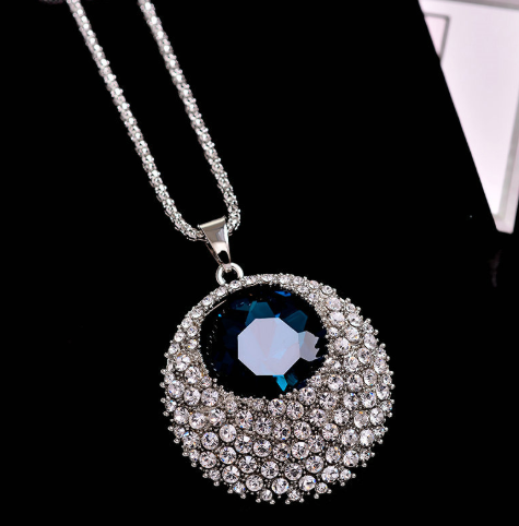 High-End Fashion With Crystal Round Sapphire Sweater Chain Long Necklace Hanging Accessories Wholesale Specification drawing