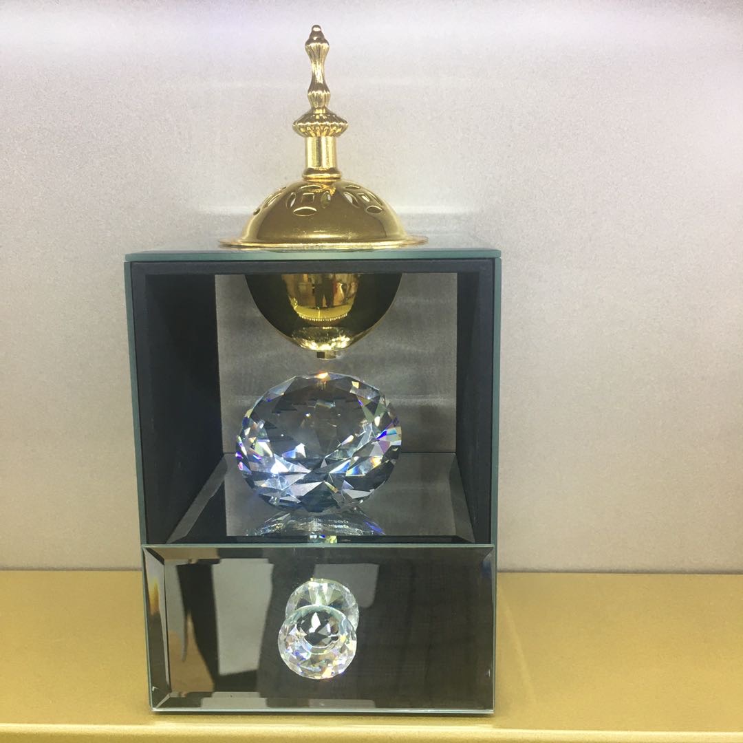 SY09C-Z水晶钻石铁艺镀金香炉带抽屉 玻璃装饰香炉