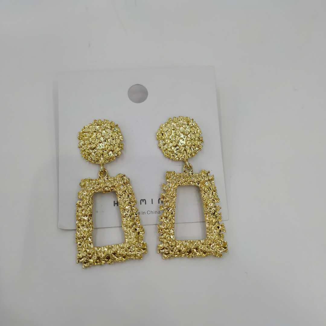 欧美夸张重工金属耳坠简约几何形浮雕花卉耳钉复古时尚长锥形耳环