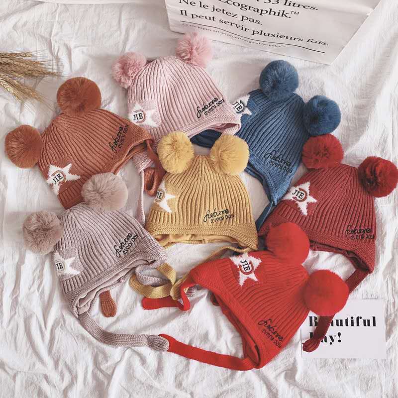 Children's hats, winter ear protectors, 1-8 years old baby woolen hats, autumn and winter knitted cotton lining for warmth, boys and girls 2 Specification image