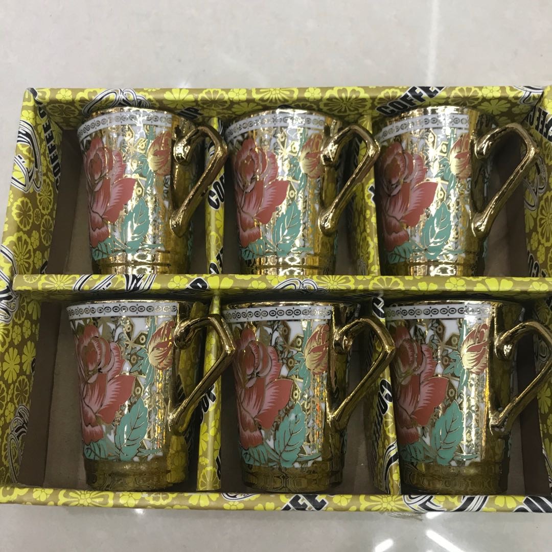 6pcs咖啡杯茶杯贴花镀金彩盒包装质量保证
