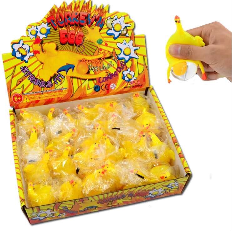 Children's toy yellow chicken funny egg - laying soft plastic key chain pendant wholesale thumbnail