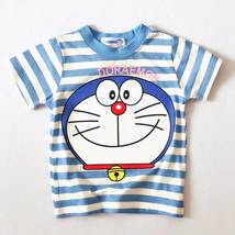 儿童短袖夏装新款潮男女童装宝宝机器猫小叮当猫条纹半袖纯棉t恤