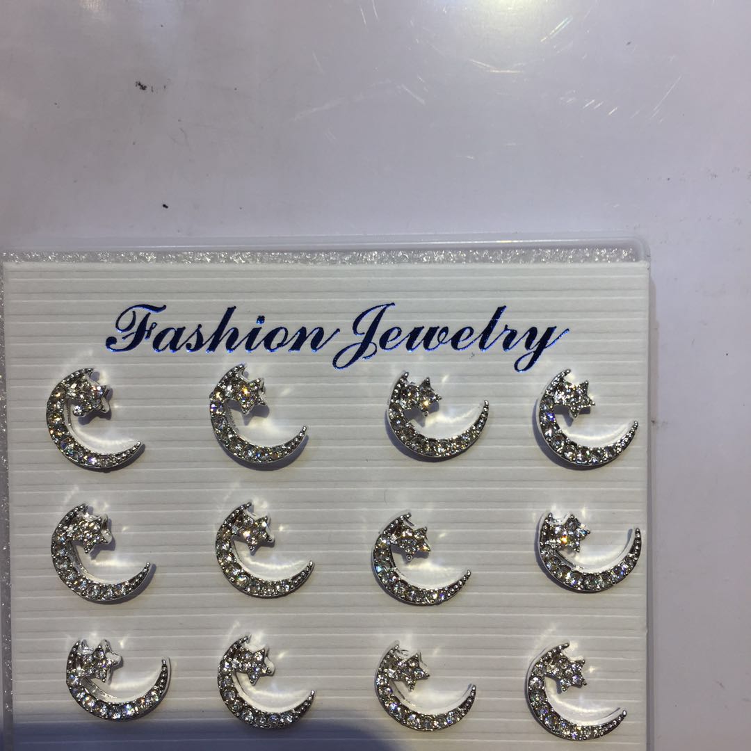 Versatile Korean-style fashionable water diamond star moon earrings and earrings, anti-allergy and simple Specification image