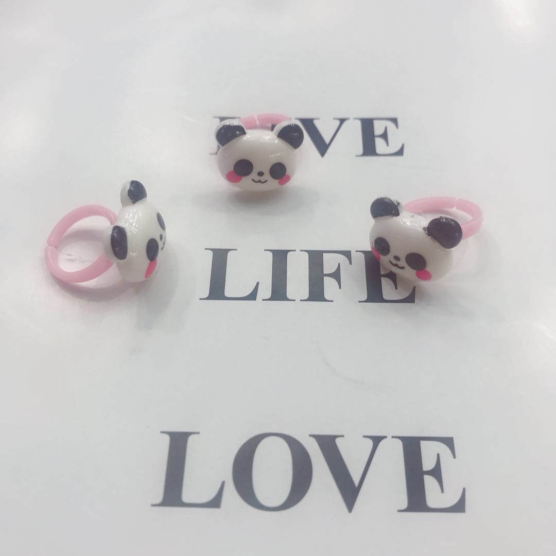 韩版卡通儿童戒指可爱熊猫小戒指饰品戒指树脂戒指产品图