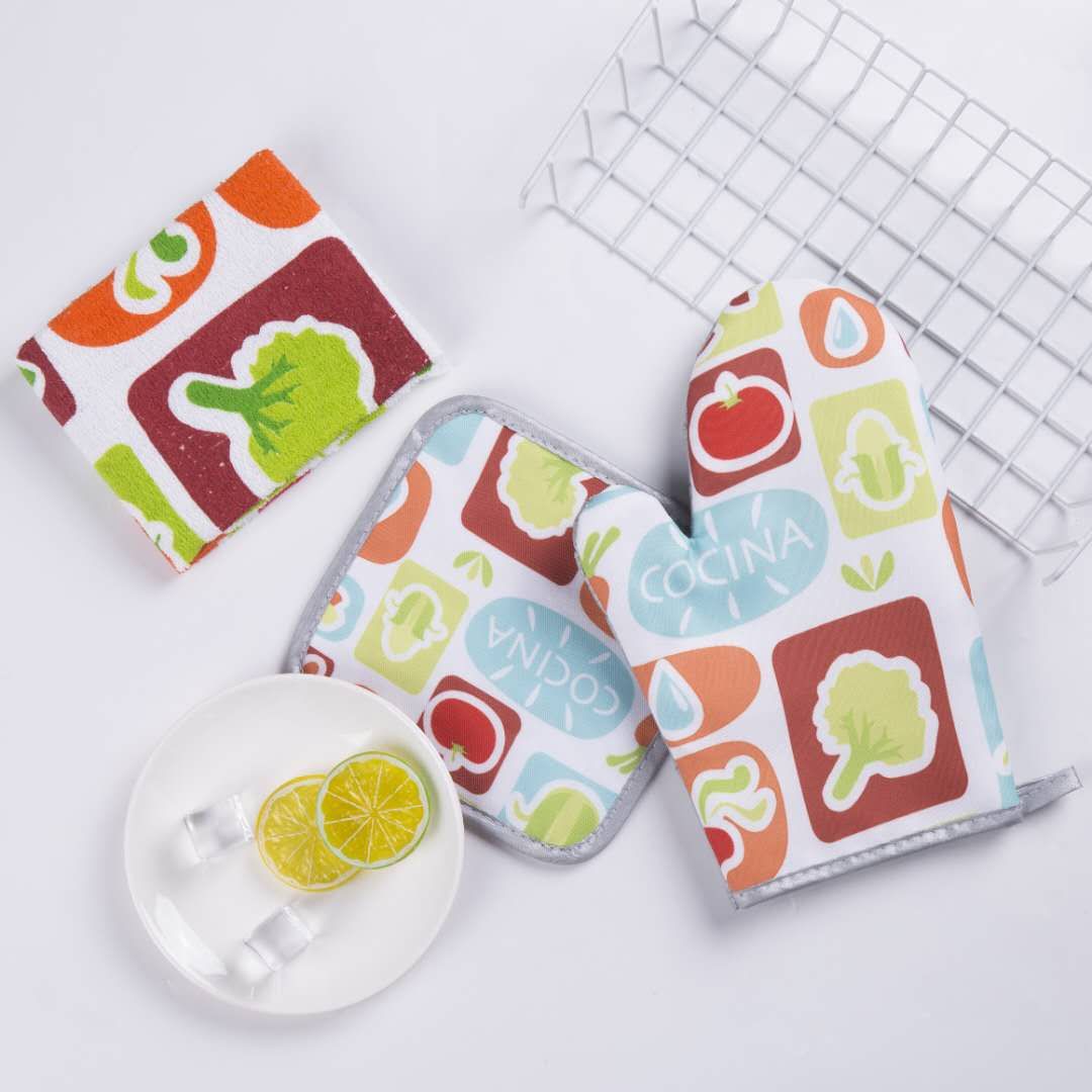Microwave Gloves Vegetable And Fruit Tableware Pattern High Temperature Insulated Kitchen Household Heat Proof Oven Oven For Oven Baking