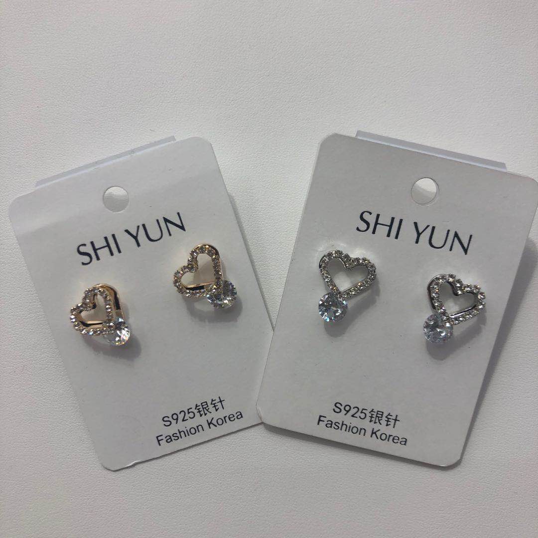 韩版流行镂空爱心耳钉超仙水钻超闪气质耳环