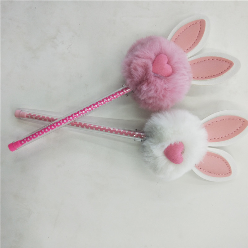 Fur ball rabbit cute cartoon creative ballpoint pen student supplies wholesale thumbnail