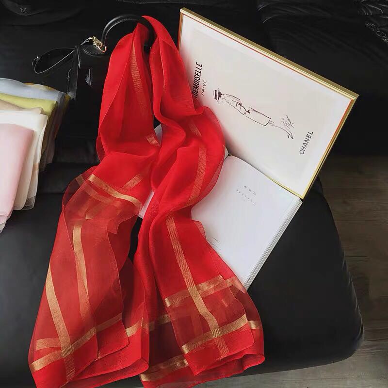 Autumn And Winter Foreign Silk Wool Scarf Light Gold Silk