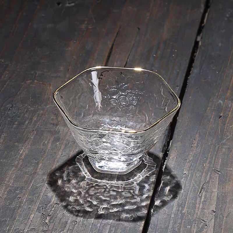 日式透明耐热玻璃锤目纹描金品茗杯产品图