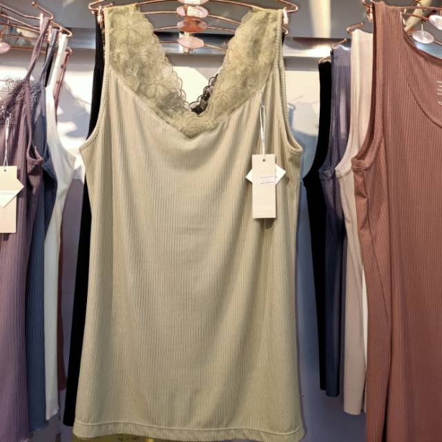 Khaki green lace rowan cotton vest for women thumbnail