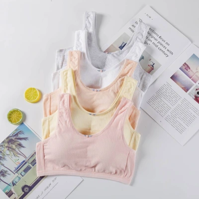 2020 Summer New Cotton Vertical Striped Girls Vest Bra Sponge Cushion To Prevent Naked Girls Wrapped Chest